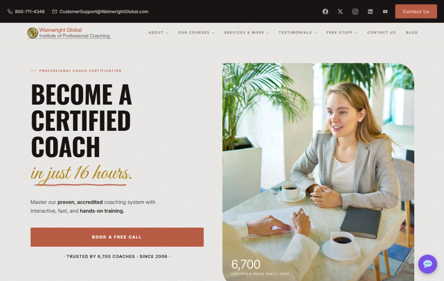 Wainwright Global website preview, featuring the professional coach certification offer
